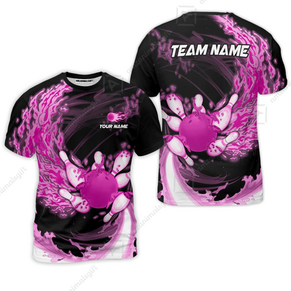 Personalized Bowling Team T-Shirt Breath Of Flaming Bowling Ball And Pins Multicolor Custom Name, Team Name For Bowlers