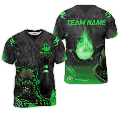 Personalized Bowling Team T-Shirt With Black Panther And Pin, Custom Name And Team Name For Bowlers