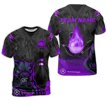 Personalized Bowling Team T-Shirt With Black Panther And Pin, Custom Name And Team Name For Bowlers