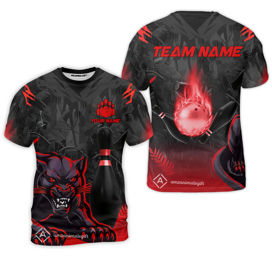 Personalized Bowling Team T-Shirt With Black Panther And Pin, Custom Name And Team Name For Bowlers