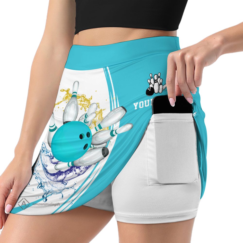 Personalized Bowling Trouser Skirts With Shorts Underneath, Bowling Skorts Multicolor With Pockets For Bowler, Bowling Teams