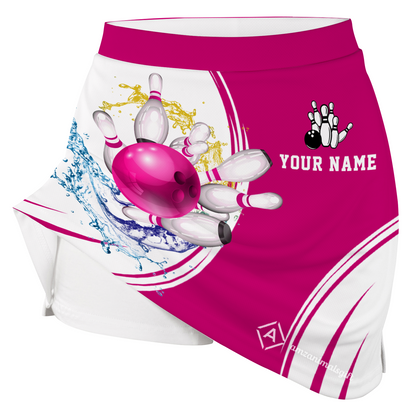 Personalized Bowling Trouser Skirts With Shorts Underneath, Bowling Skorts Multicolor With Pockets For Bowler, Bowling Teams