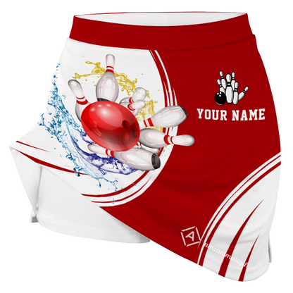 Personalized Bowling Trouser Skirts With Shorts Underneath, Bowling Skorts Multicolor With Pockets For Bowler, Bowling Teams