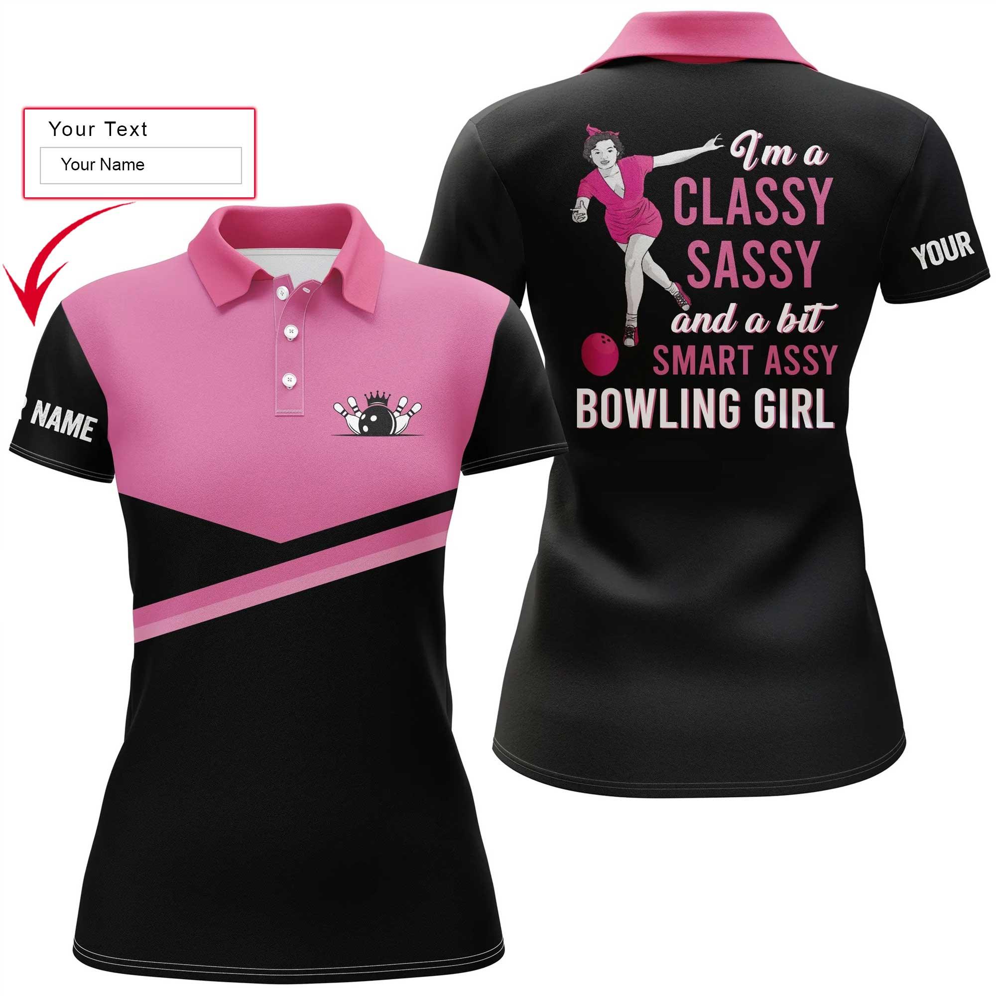 Personalized Bowling Women Polo Shirt, Classy Sassy Girl, Black Pink Custom Name - Perfect Gift For Lady, Bowling Lovers, Bowling Girl, Bowlers - Amzanimalsgift