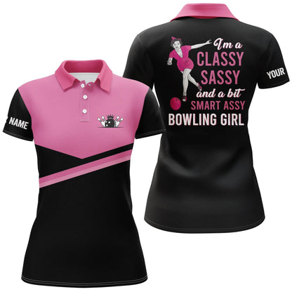 Personalized Bowling Women Polo Shirt, Classy Sassy Girl, Black Pink Custom Name - Perfect Gift For Lady, Bowling Lovers, Bowling Girl, Bowlers - Amzanimalsgift
