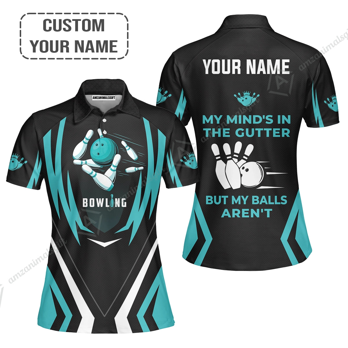 Bowling Hawaiian Shirt Custom Name - Light Blue Bowling My Mind's In The Gutter Personalized Aloha Hawaiian Shirt - Gift For Friend, Family, Bowling Lovers