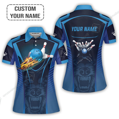 Bowling Custom Name T Shirt, The Wolf Blue Bowling Team Ball And Pins Personalized T-Shirt For Men, Gift For Bowling Lovers, Bowlers, Friend