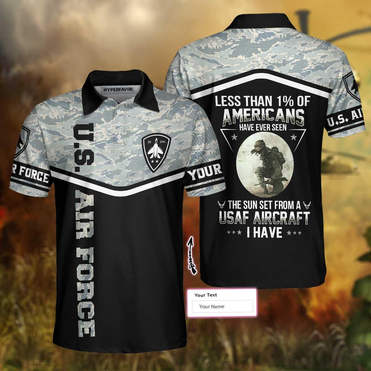 Personalized Camouflage Men Polo Shirt, Less Than 1% Of Americans Have Ever Seen The Sunset From A USAF Aircraft I Have Custom Shirt For Male - Amzanimalsgift
