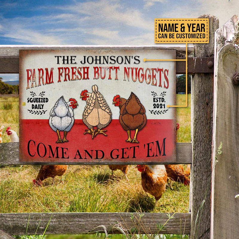 Personalized Chicken Nuggets Metal Signs, Come and Get 'Em Classic Metal Signs, Chicken Signs For Farm Decoration