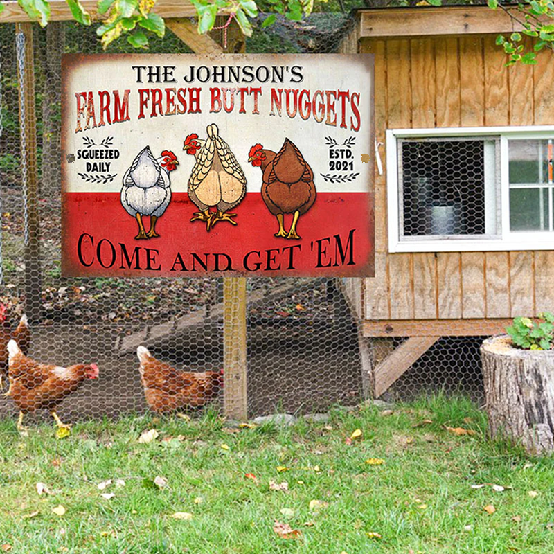 Personalized Chicken Nuggets Metal Signs, Come and Get 'Em Classic Metal Signs, Chicken Signs For Farm Decoration
