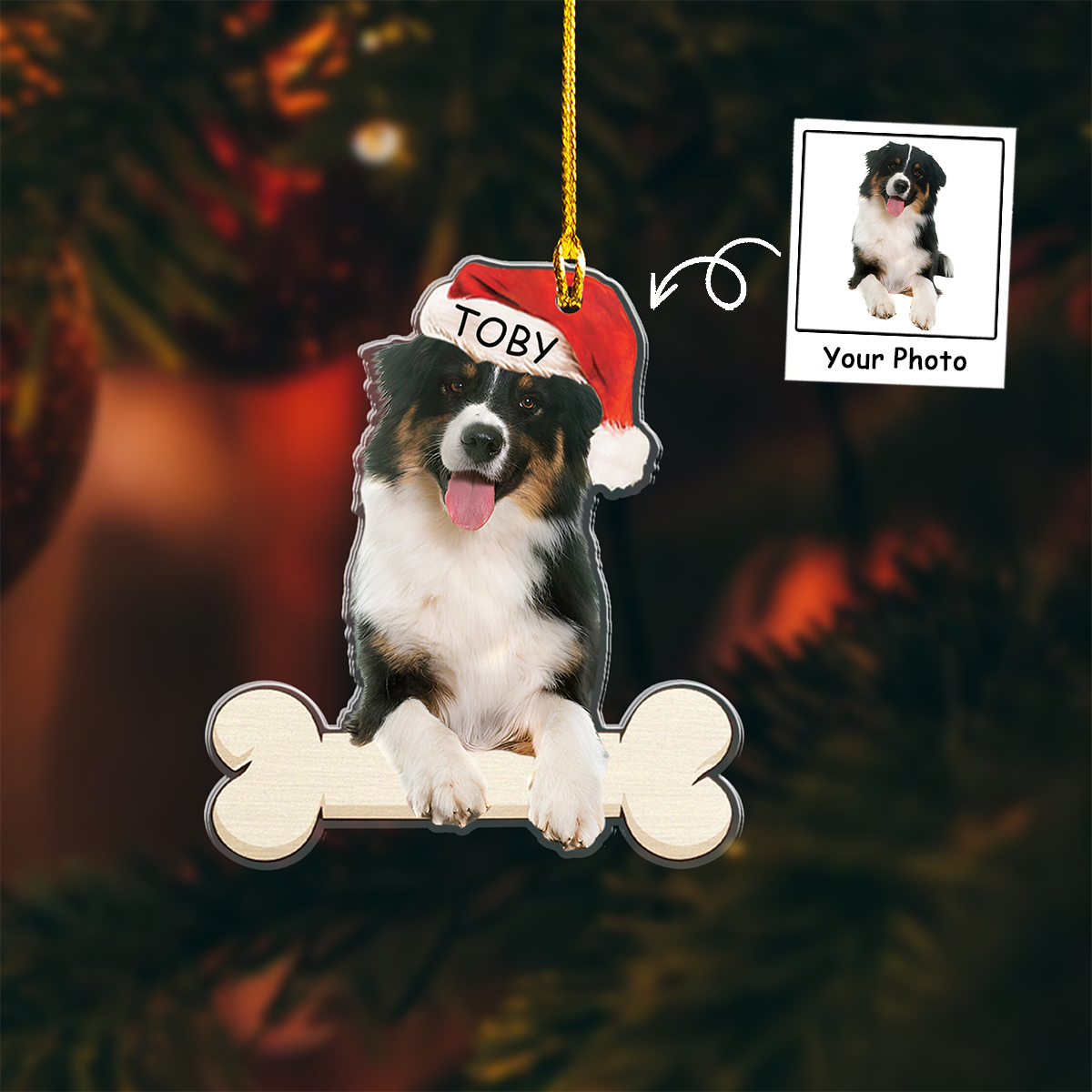 Personalized Christmas Dog Photo With Bone Style Acrylic Ornament, Meaningful Ornament Gift For Dog Mom, Family