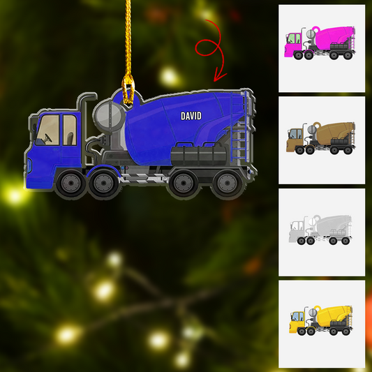 Personalized Concrete Cement Mixer Truck Flat Acrylic Ornament, Christmas Ornament Gift For Grandson, Son, Friends