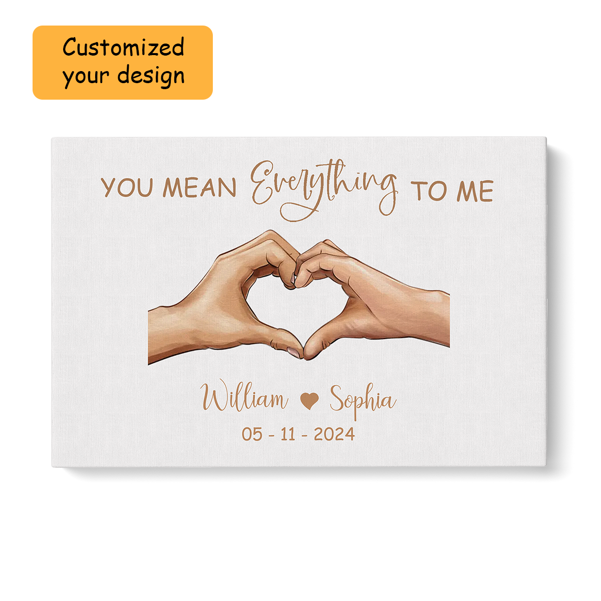 Personalized Couples Wedding Anniversary Wall Art Canvas, Holding Hands Love Sign You Mean Everything To Me Home Decor