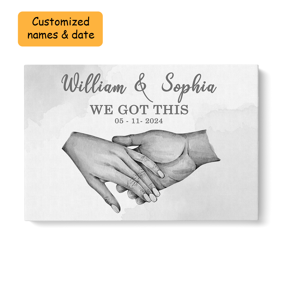 Personalized Couples Wedding Anniversary Wall Art Canvas, Holding Hands We Got This Couple Black And White Canvas Decor