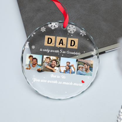 Personalized Dad Scrabble Crossword Puzzle Tiles Circle Glass Ornament, Meaningful Christmas Gift For Dad Granpa Family