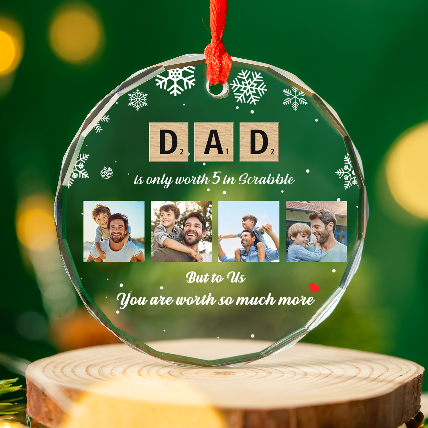 Personalized Dad Scrabble Crossword Puzzle Tiles Circle Glass Ornament, Meaningful Christmas Gift For Dad Granpa Family