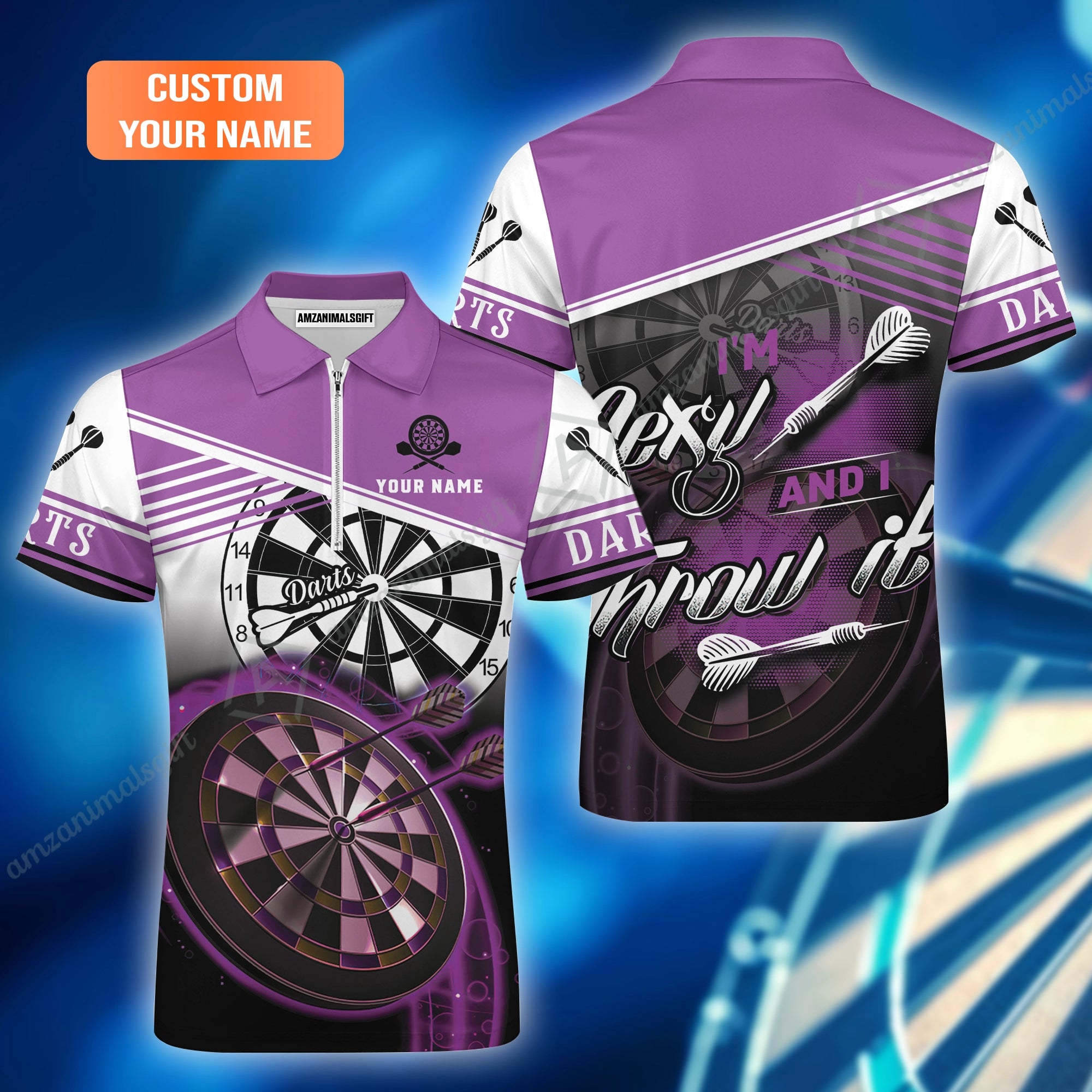 Personalized Darts Jersey, Darts Purple Color Customized Quarter-Zip Polo Shirt I'm Sexy And I Throw It, Outfits For Darts Players, Darts Team