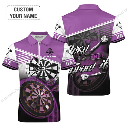 Personalized Darts Long Polo Shirt, Darts Purple Color Customized Polo Shirt I'm Sexy And I Throw It, Outfits For Darts Players, Darts Team