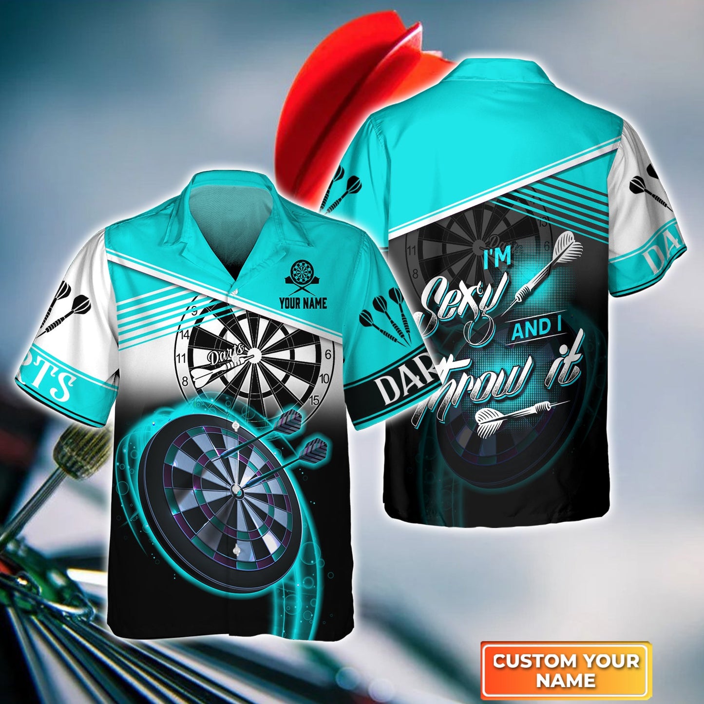 Customized Darts Hawaiian Shirt, I'm Sexy And I Throw It Personalized Name Hawaiian Shirt For Men - Perfect Gift For Darts Lovers, Darts Players