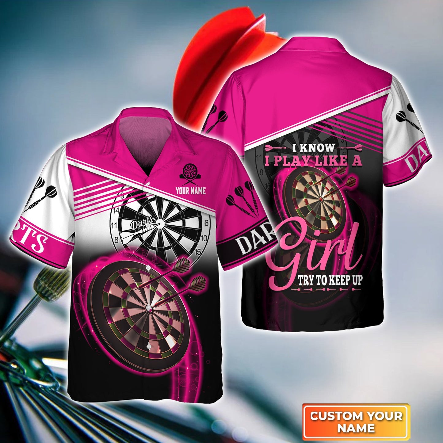 Personalized Darts Women Polo Shirt, Darts Pink Color Shirt I Know I Play Like A Girl Try To Keep Up, Outfits For Darts Players, Darts Team