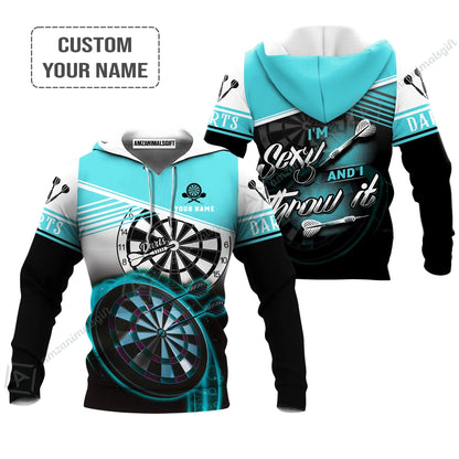 Personalized Darts Jersey, Darts Cyan Color Customized Quarter-Zip Polo Shirt I'm Sexy And I Throw It, Outfits For Darts Players, Darts Team