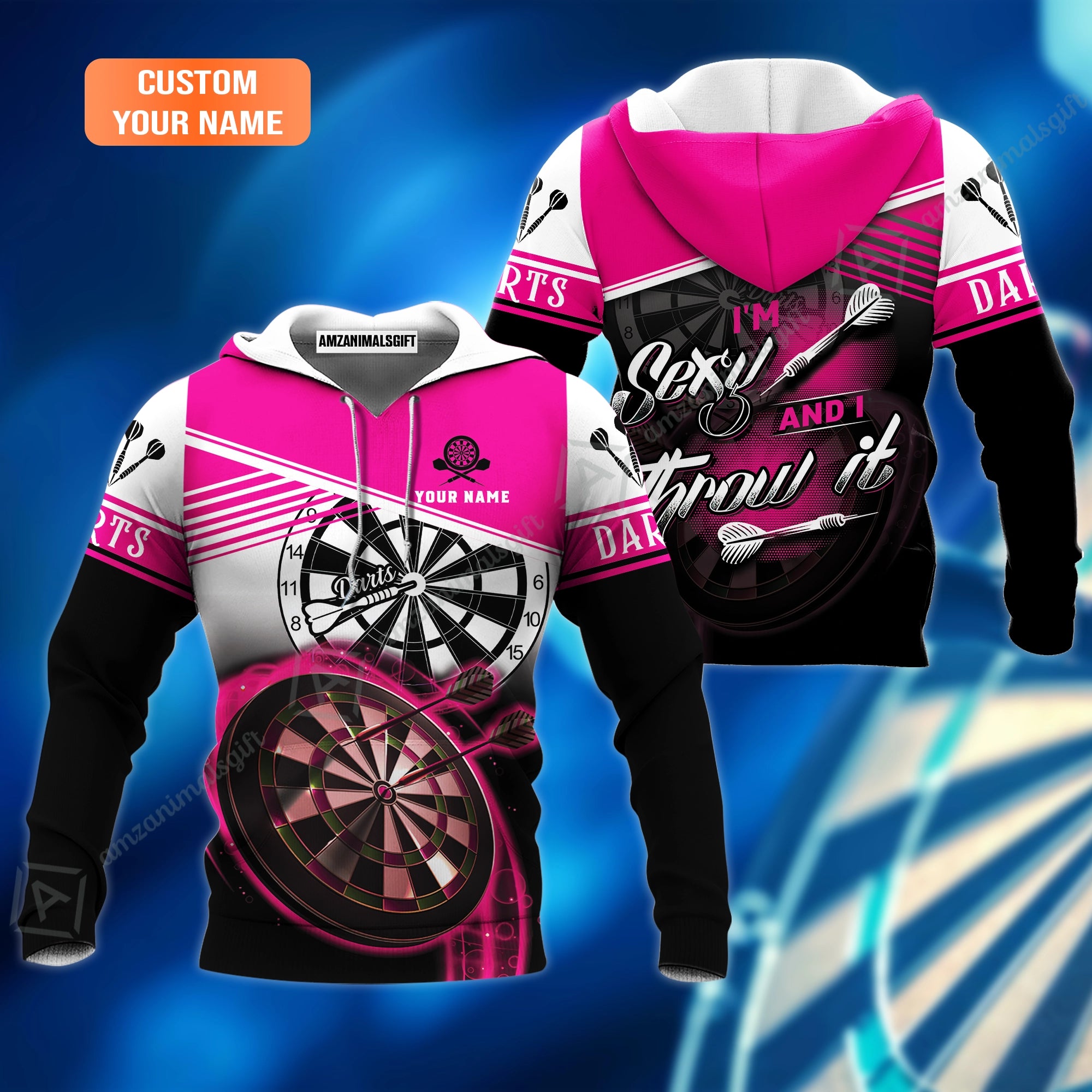Personalized Darts Hoodie, Darts Pink Color Custom Name Hoodie I'm Sexy And I Throw It, Perfect Outfits For Darts Players, Darts Team
