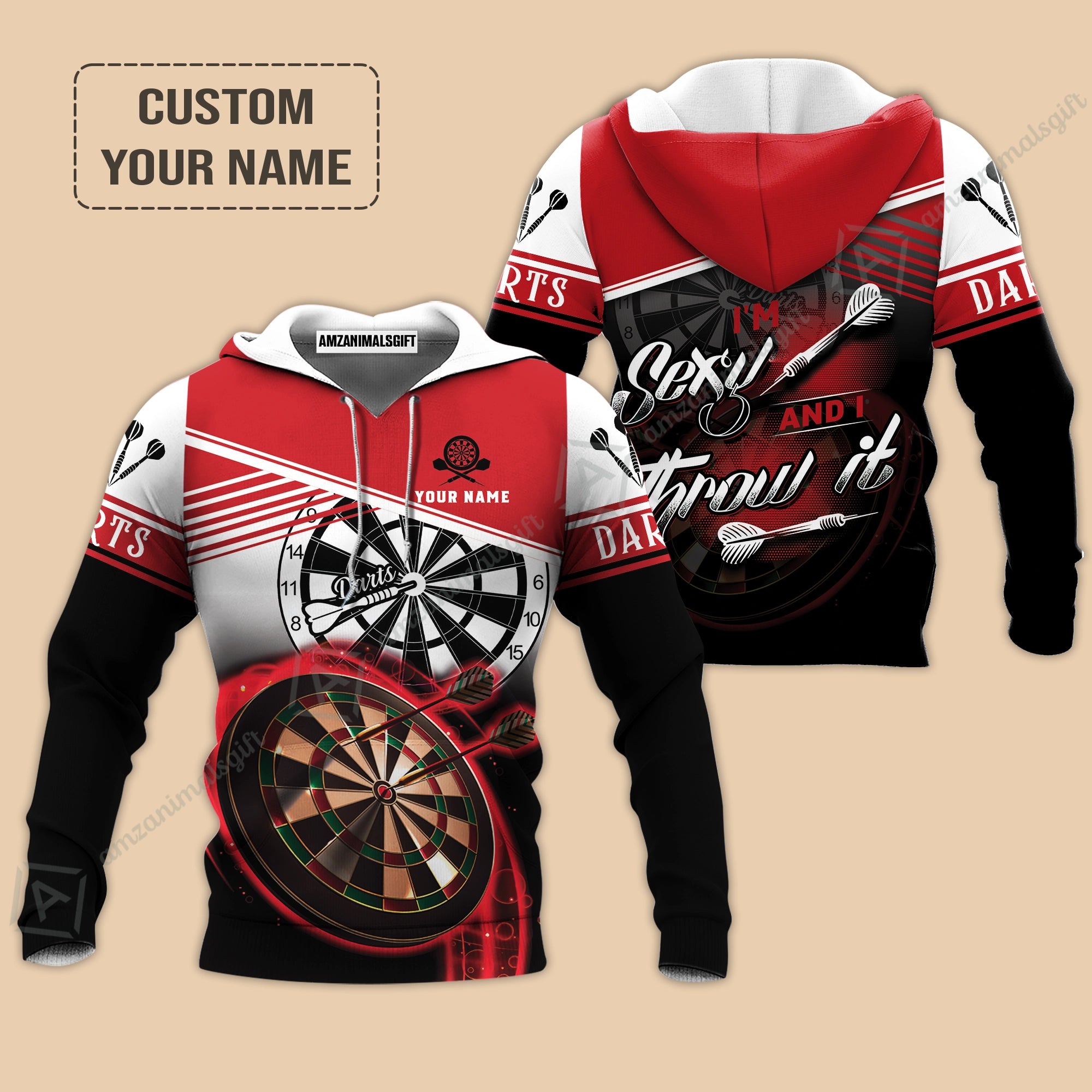 Personalized Darts Hoodie, Darts Red Color Customized Hoodie I'm Sexy And I Throw It, Outfits For Darts Players, Darts Team