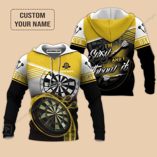 Personalized Darts Hoodie, Darts Yellow Color Custom Shirt I'm Sexy And I Throw It, Outfits For Darts Players, Darts Team