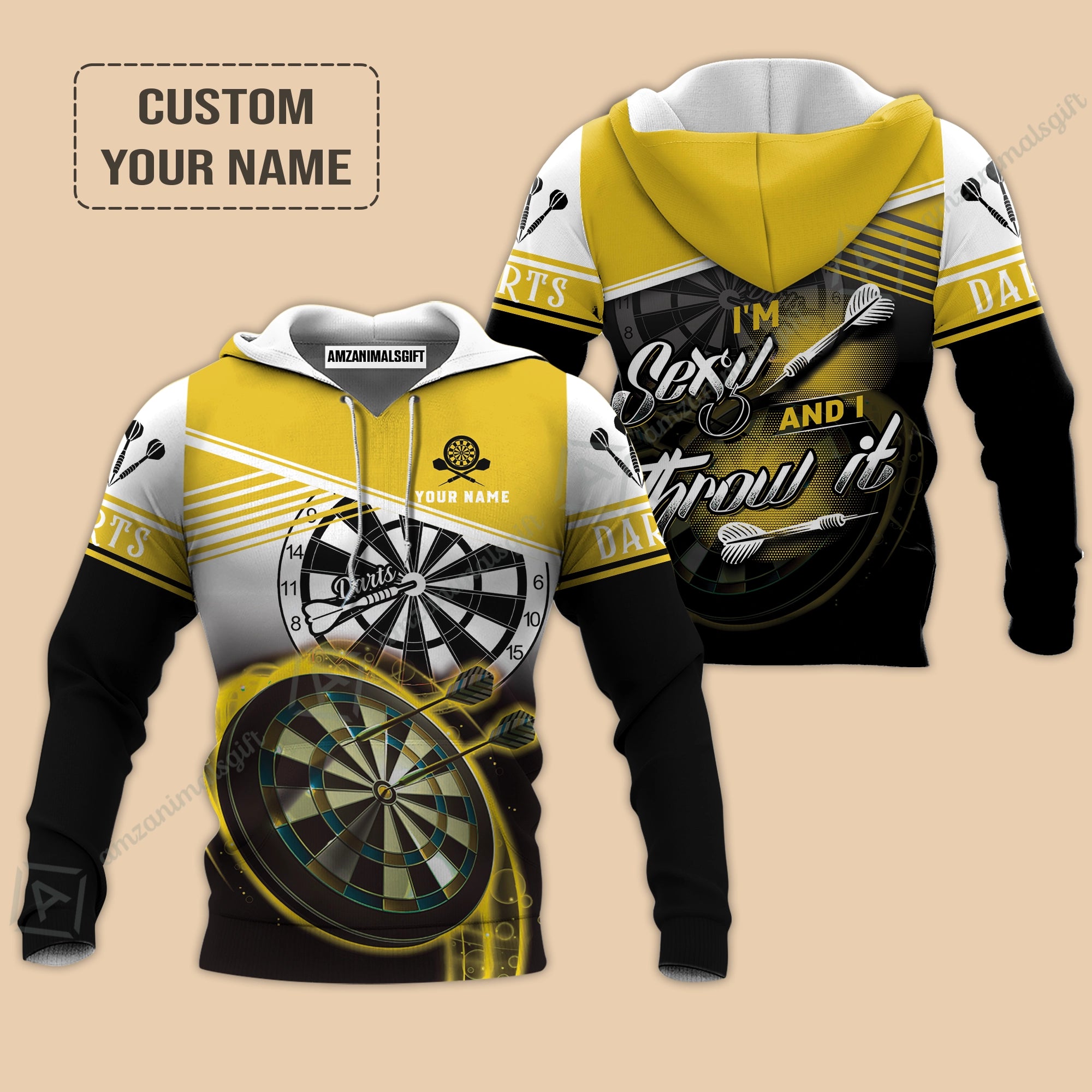 Personalized Darts Hoodie, Darts Yellow Color Custom Shirt I'm Sexy And I Throw It, Outfits For Darts Players, Darts Team