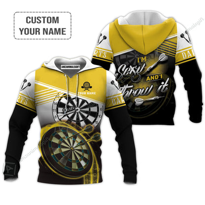 Personalized Darts Long Polo Shirt, Darts Yellow Color Custom Polo Shirt I'm Sexy And I Throw It, Outfits For Darts Players, Darts Team