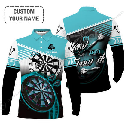 Personalized Darts Jersey, Darts Cyan Color Customized Quarter-Zip Polo Shirt I'm Sexy And I Throw It, Outfits For Darts Players, Darts Team
