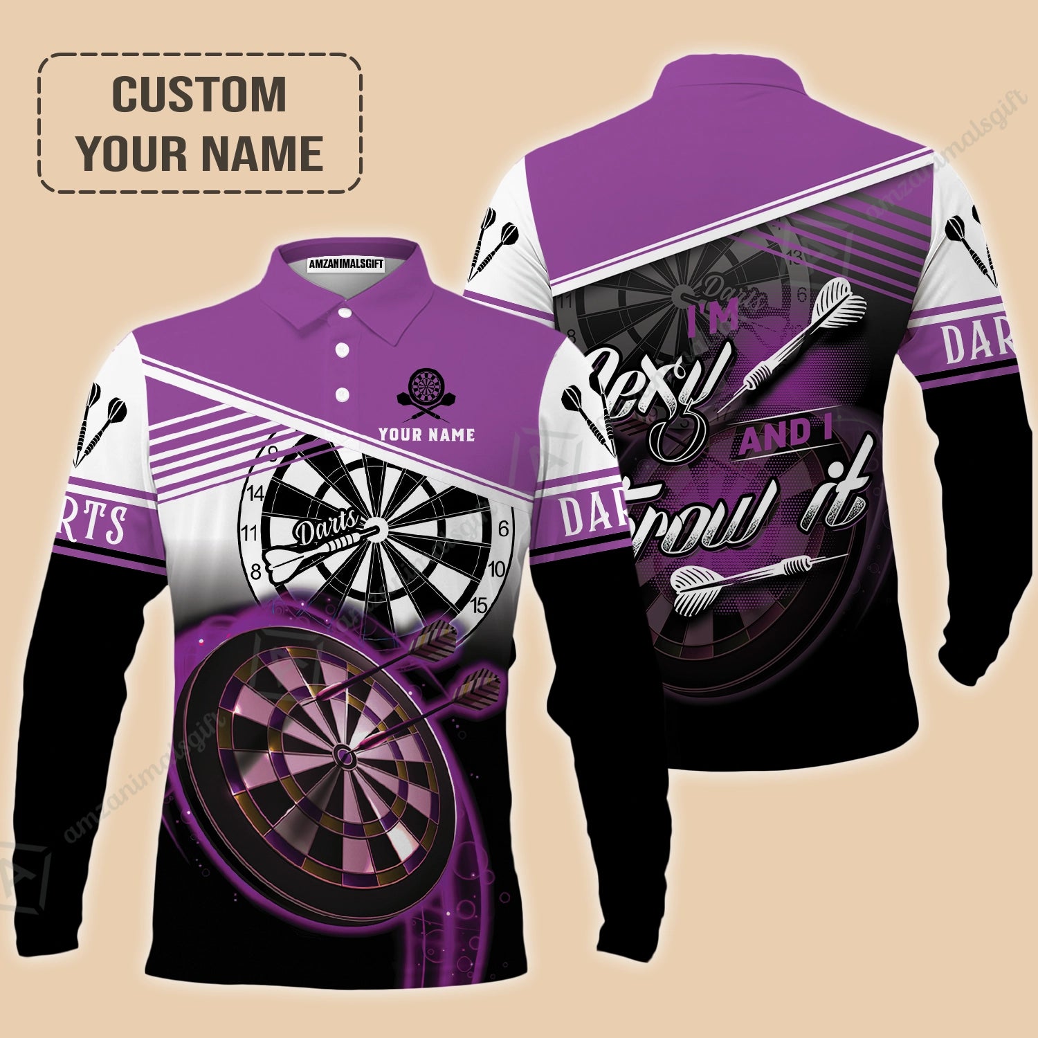 Personalized Darts Long Polo Shirt, Darts Purple Color Customized Polo Shirt I'm Sexy And I Throw It, Outfits For Darts Players, Darts Team