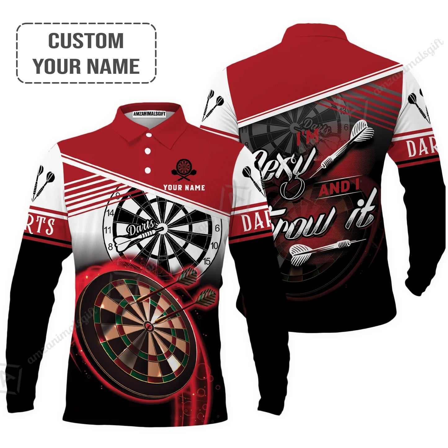 Personalized Darts Jersey, Darts Red Color Custom Quarter-Zip Polo Shirt I'm Sexy And I Throw It, Outfits For Darts Players, Darts Team