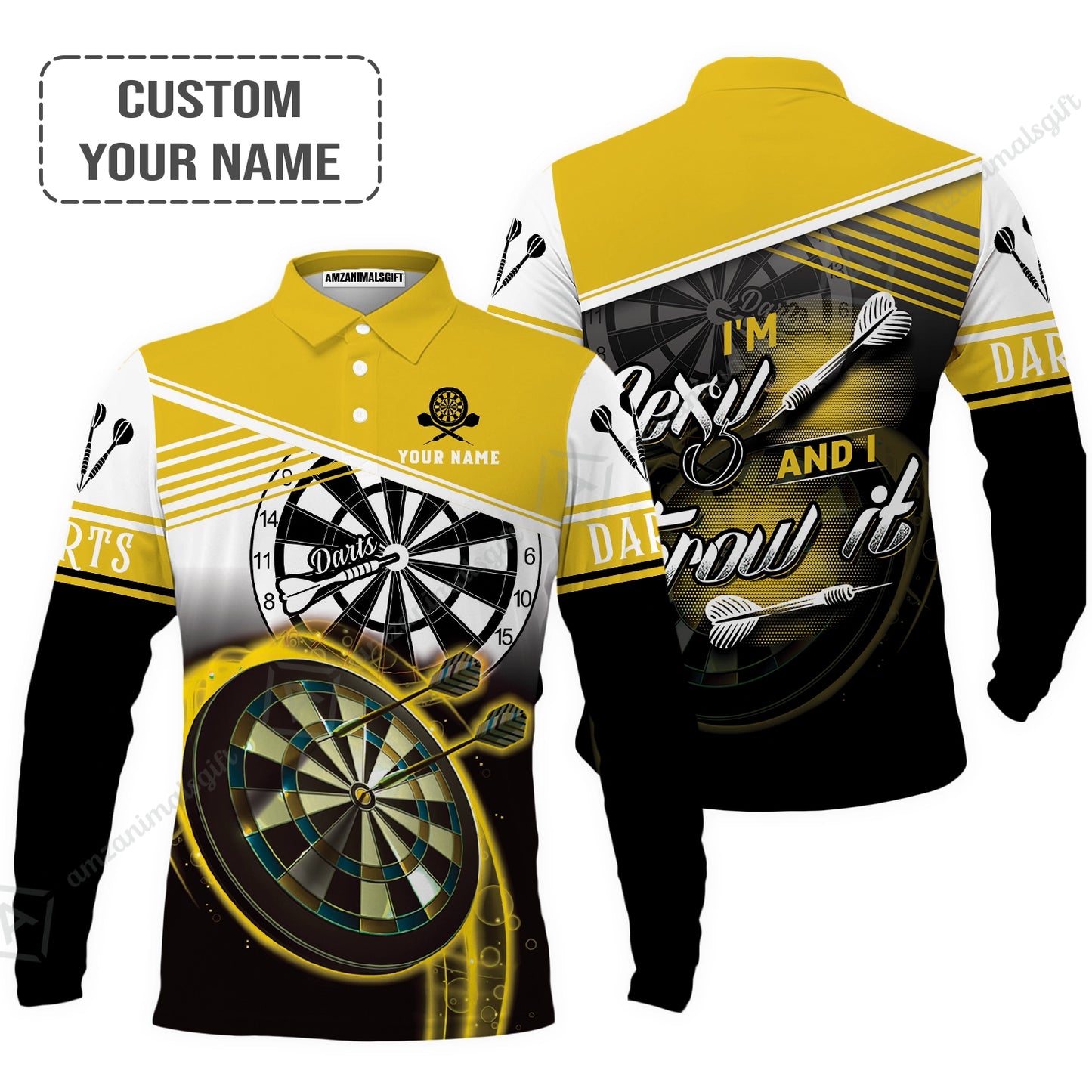 Personalized Darts Women Polo Shirt, Darts Yellow Color Custom Polo Shirt I'm Sexy And I Throw It, Outfits For Darts Players, Darts Team