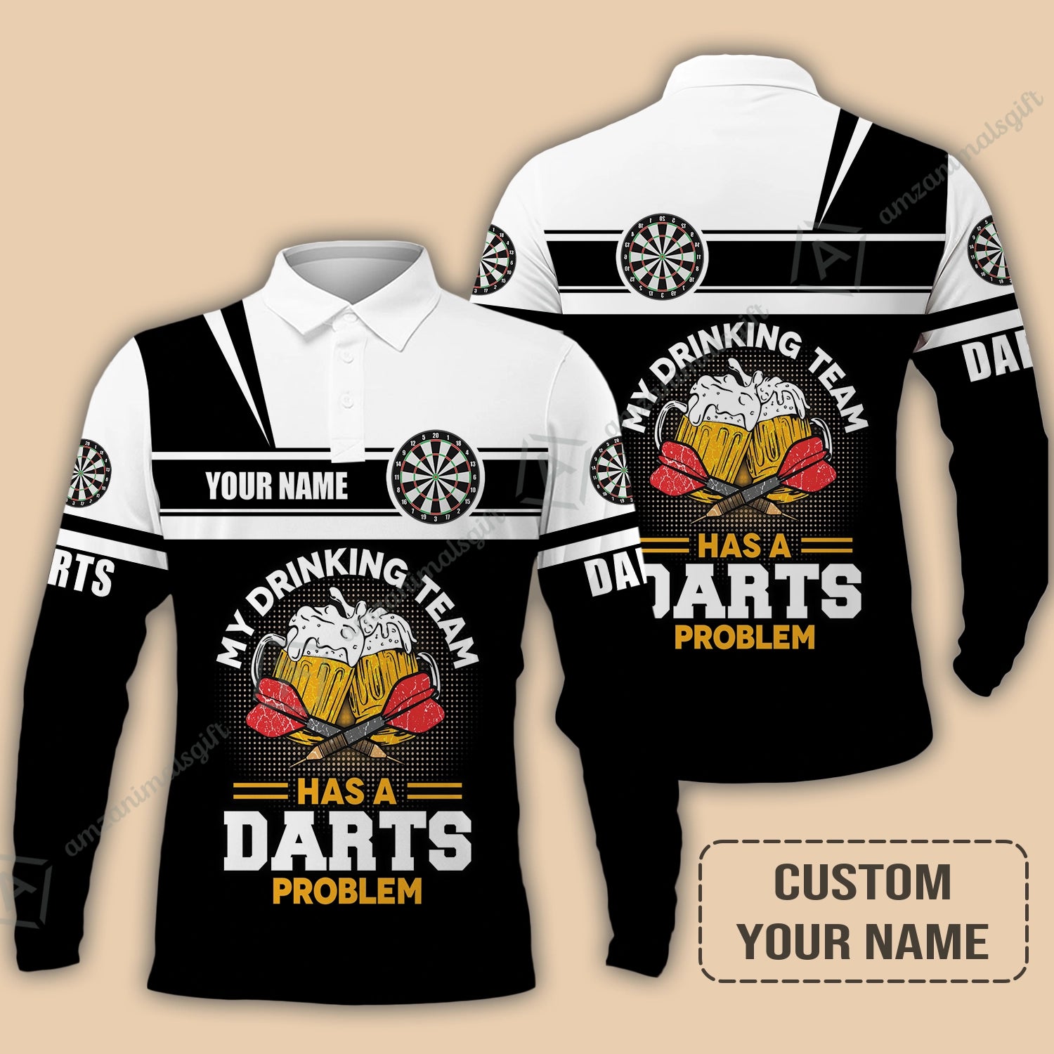 Personalized Darts Long Polo Shirt, My Drinking Team Has Darts Problem Shirt For Men And Women, Perfect Outfit For Darts Lovers, Darts Players