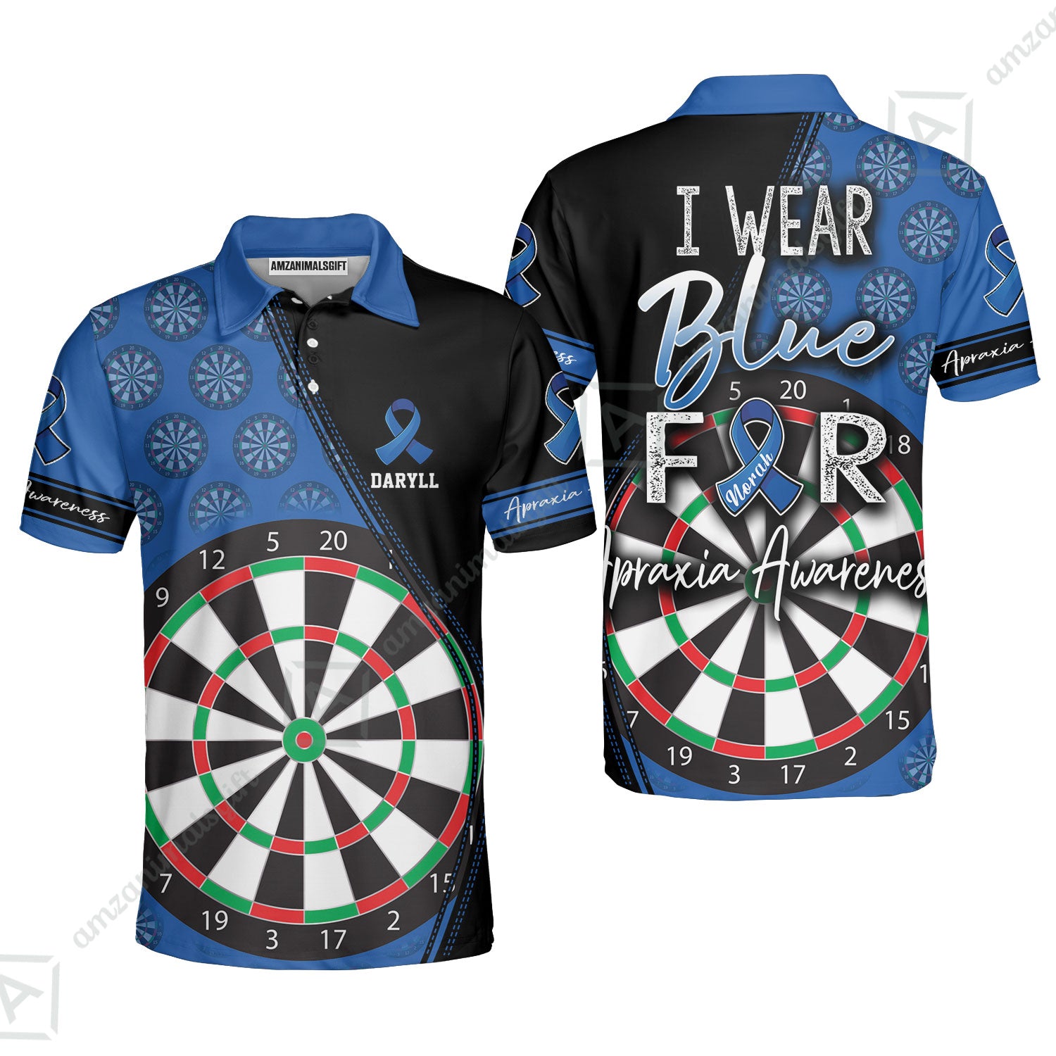 Personalized Darts Polo Shirt, Darts And Apraxia Awareness Blue Shirt I Wear Blue For Apraxia Awareness, Gift For Family