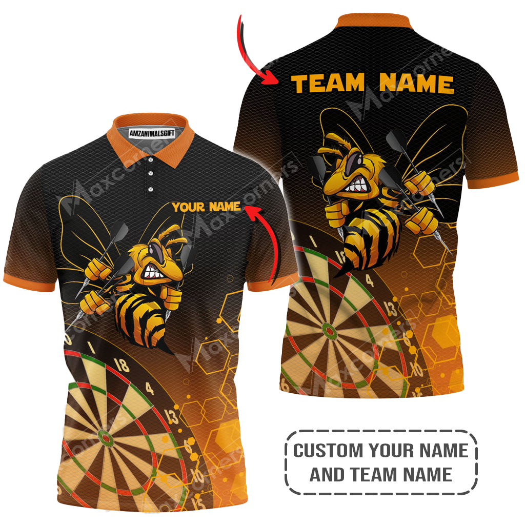 Personalized Darts Polo Shirt, Darts And Bee Customized Polo Shirt, Perfect Outfits For Darts Players, Darts Team