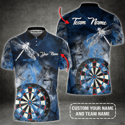 Personalized Darts Polo Shirt, Darts And Dragonfly Blue Smoke Customized Polo Shirt, Outfits For Darts Players, Darts Team