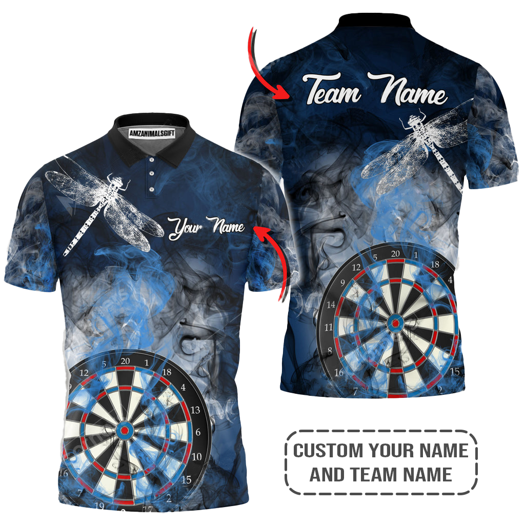 Personalized Darts Polo Shirt, Darts And Dragonfly Blue Smoke Customized Polo Shirt, Outfits For Darts Players, Darts Team