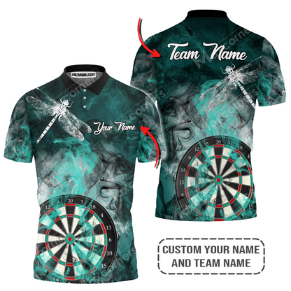 Personalized Darts Polo Shirt, Darts And Dragonfly Blue Smoke Customized Polo Shirt, Outfits For Darts Players, Darts Team