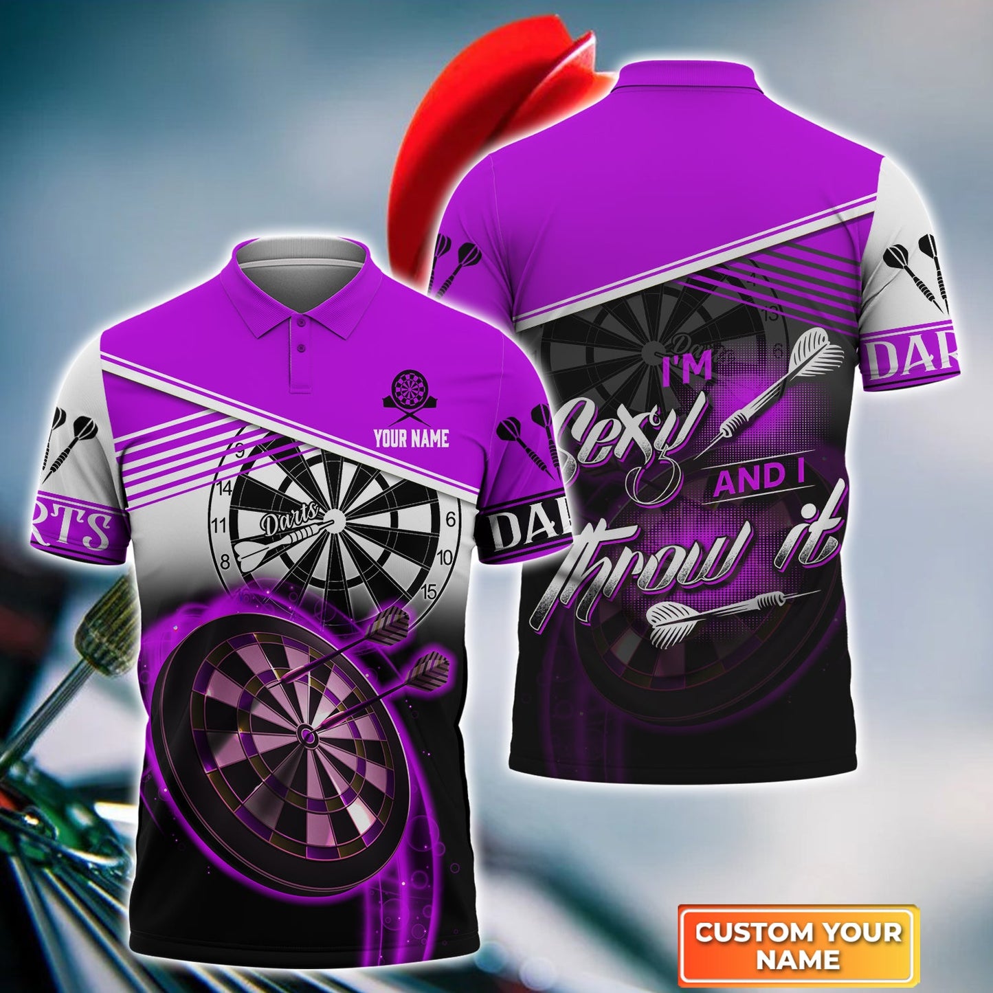 Customized Darts Hawaiian Shirt, I'm Sexy And I Throw It Purple Darts Personalized Aloha Shirt For Men - Perfect Gift For Darts Lovers, Darts Players
