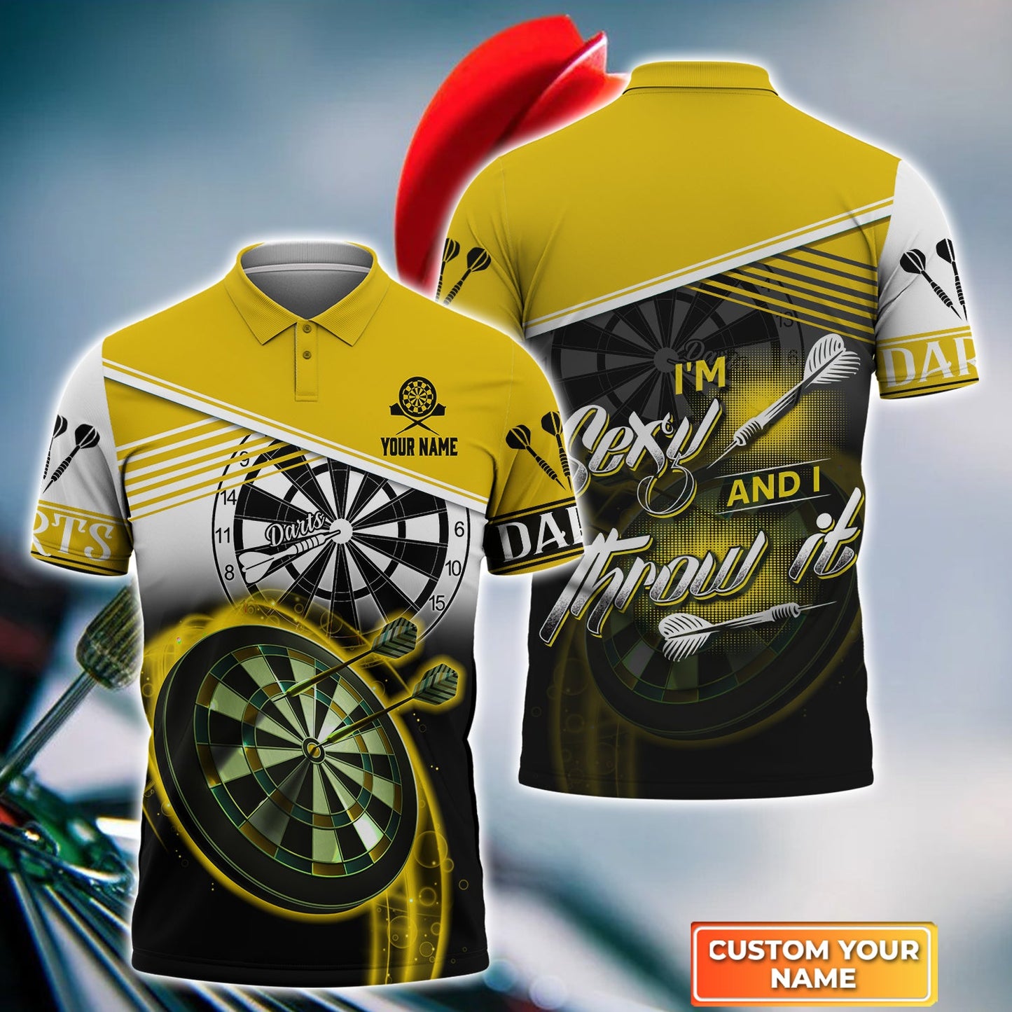 Personalized Darts Women Polo Shirt, Darts Yellow Color Custom Polo Shirt I'm Sexy And I Throw It, Outfits For Darts Players, Darts Team