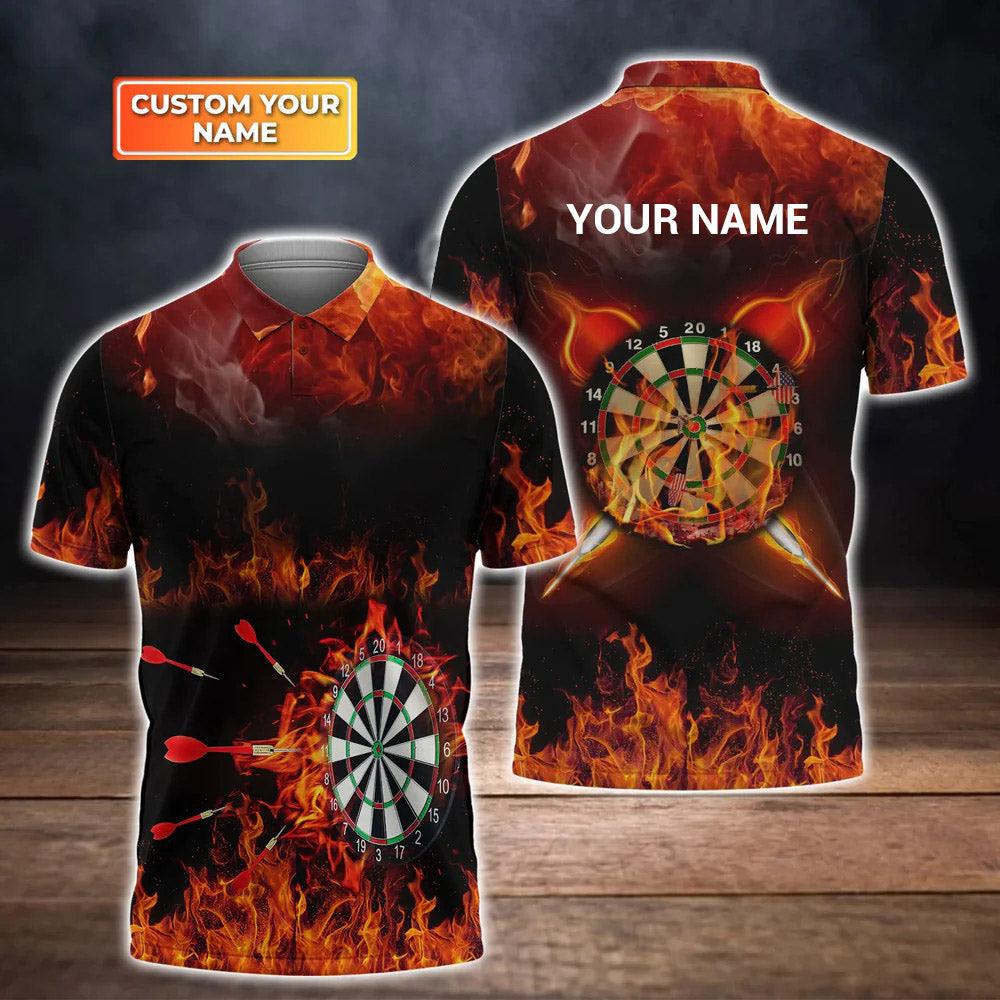 Personalized Darts Polo Shirts, Darts On Fire Background Custom Name Men Polo Shirt - Perfect Gift For Men, Darts Player, Dart Lovers - Amzanimalsgift