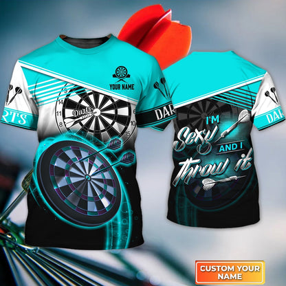 Personalized Darts Jersey, Darts Cyan Color Customized Quarter-Zip Polo Shirt I'm Sexy And I Throw It, Outfits For Darts Players, Darts Team