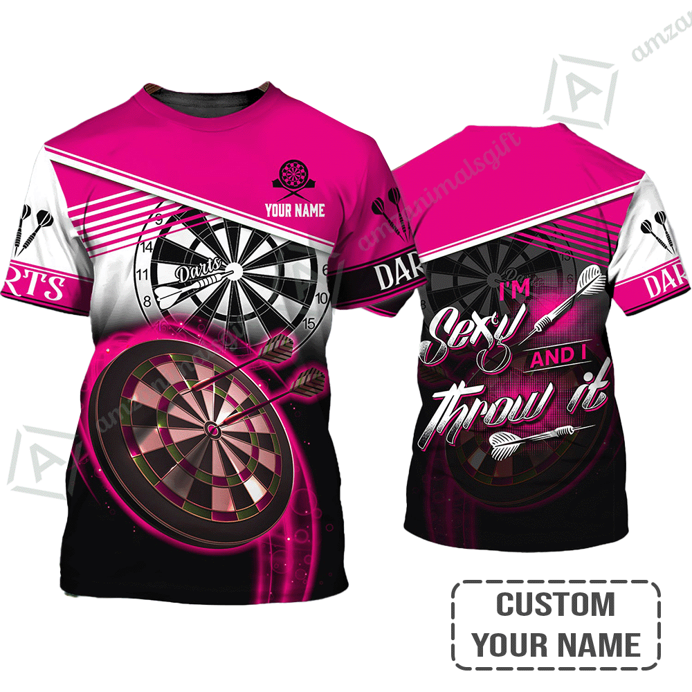 Personalized Darts T-Shirt, Darts Pink Color Custom Name Shirt I'm Sexy And I Throw It, Outfits For Darts Players, Darts Team