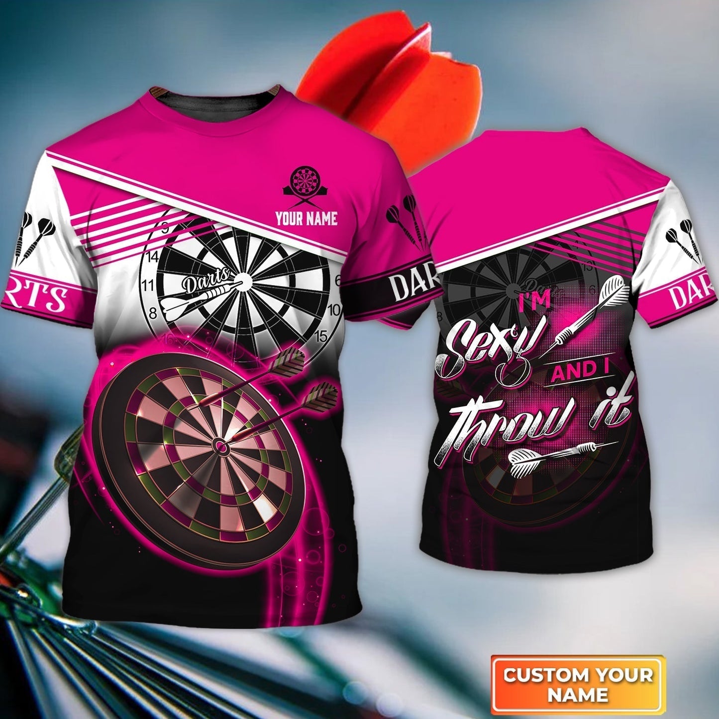 Personalized Darts Long Polo Shirt, Darts Pink Color Custom Name Shirt I'm Sexy And I Throw It, Outfits For Darts Players, Darts Team