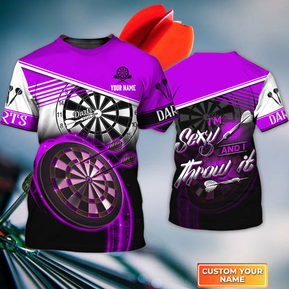 Customized Darts Hawaiian Shirt, I'm Sexy And I Throw It Purple Darts Personalized Aloha Shirt For Men - Perfect Gift For Darts Lovers, Darts Players