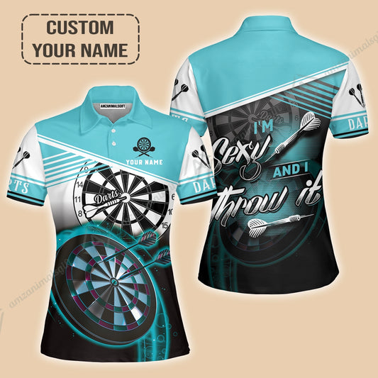 Personalized Darts Women Polo Shirt, Darts Cyan Color Customized Polo Shirt I'm Sexy And I Throw It, Outfits For Darts Players, Darts Team