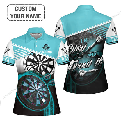 Personalized Darts Jersey, Darts Cyan Color Customized Quarter-Zip Polo Shirt I'm Sexy And I Throw It, Outfits For Darts Players, Darts Team