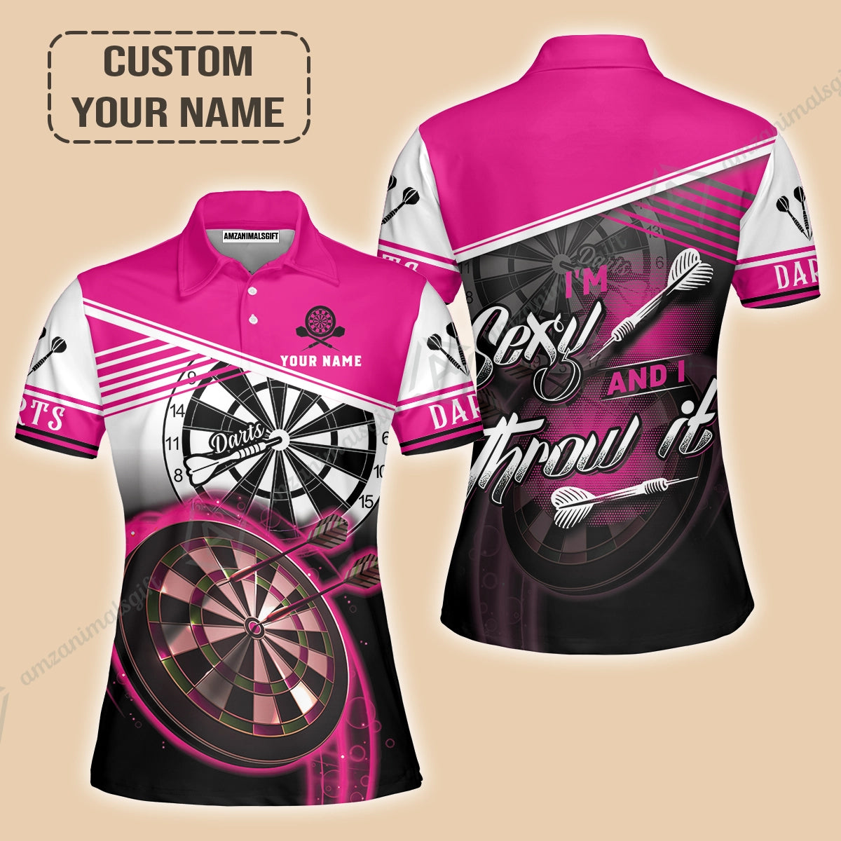 Personalized Darts Women Polo Shirt, Darts Pink Color Custom Name Polo Shirt I'm Sexy And I Throw It, Outfits For Darts Players, Darts Team